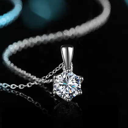 Women's Crown Six Claws Moissanite Sterling Silver Collarbone Necklace