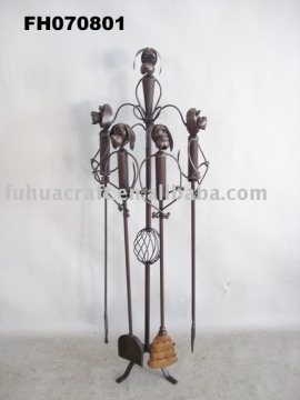 iron fireplace tool and holder