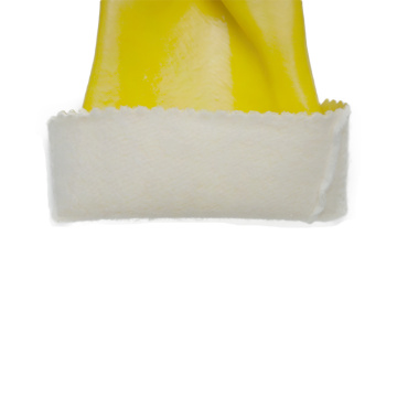 Yellow PVC gloves sandy finish cotton linning 60cm