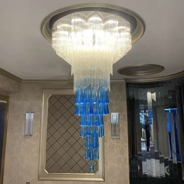 Custom Crystal Blue Art Glass LED Chandelier for Modern Indoor Lighting