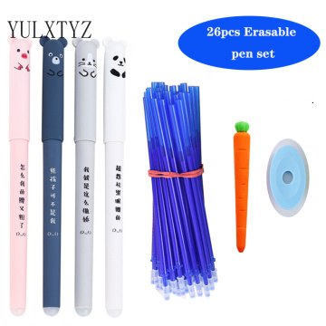 26 Pcs/Set Bear Erasable Gel Pen 0.38mm Blue Black Ink Refill Washable Handle Office Signature Erasable Pen School Writing Tools