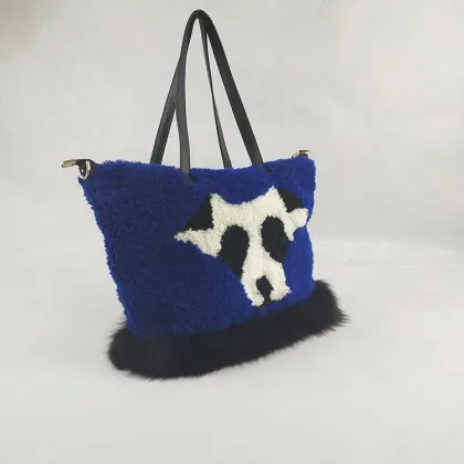 China factory wholesale Women Luxury Designer Handbag lamb fur handbag dog design fashion handbag