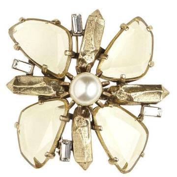 golden crystal brooch for wedding invitations with large pearl