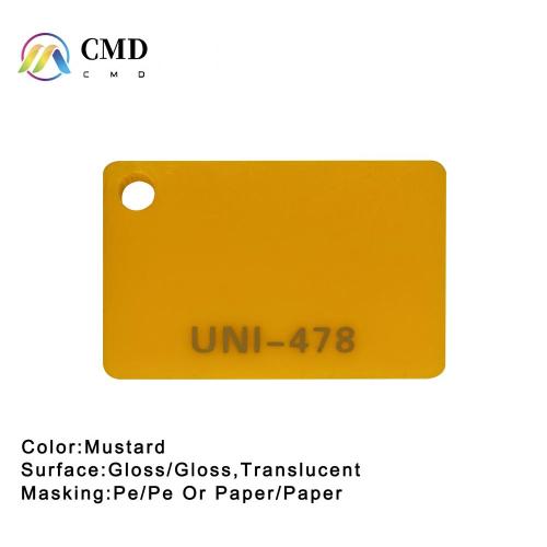 Hoja de plexiglás acrílico amarillo mostaza de 3 mm de espesor 1220 * 2440 mm