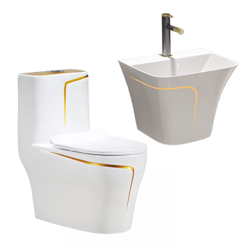 Modern White Gold Colored Toilet Set for Hotels