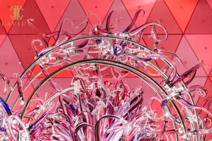 Giant art deco red murano glass chandelier