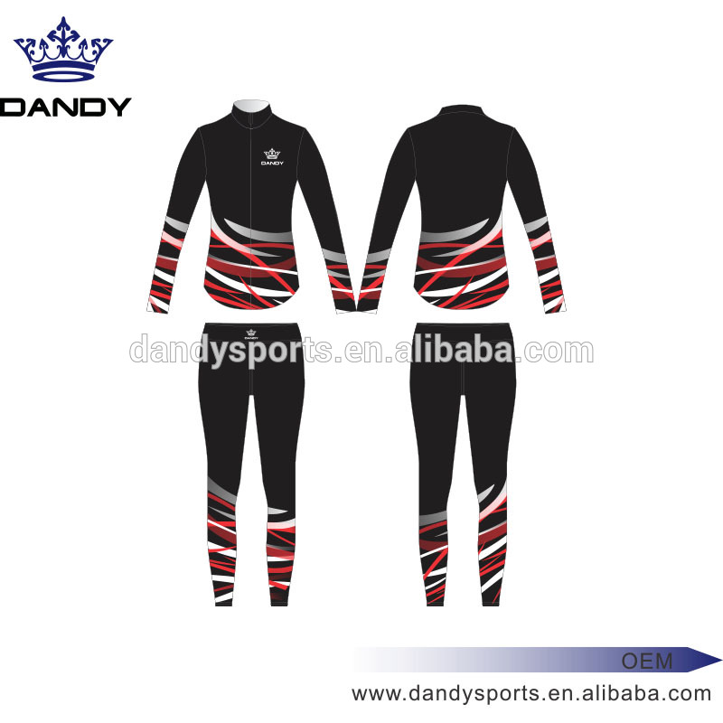 Custom Stripes အနက်ရောင် Sublimated Cheer Uniforms