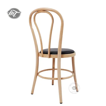 Antique Metal Woodgrain Thonet Dining Chairs with Leather Pads
