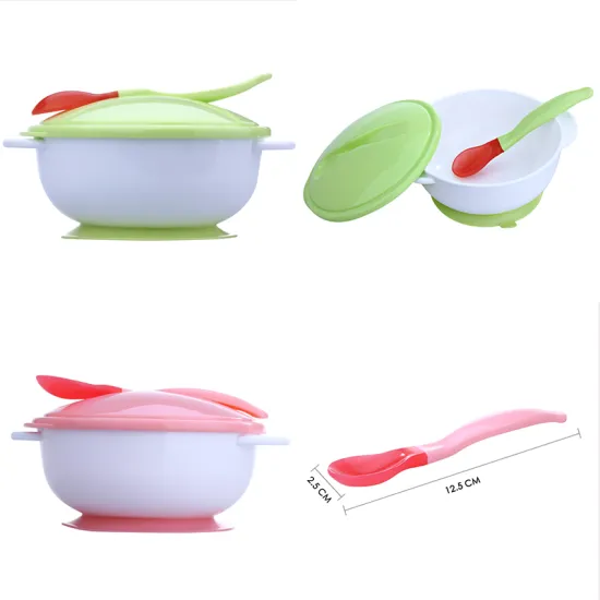Baby Feeding Bowl Set with Temperature Sensing Spoon Sucker Suction Cup Baby Bowl Dishes Tableware Kits Safety Kids Feeding Bowl