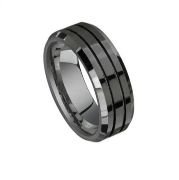 Yiwu Aceon Stainless Steel Wide Black ukiran pria dengan desain tepi beralur dan miring