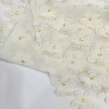 3D Chiffon Laser Cut Flower Embroidery Fabric