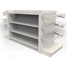 Angle steel shelves in a convenience store