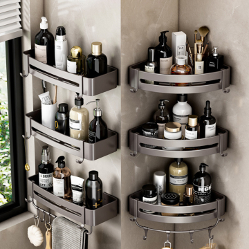 Schwarze Badezimmerecke Hängende Dusche Caddy Regal - Luxus Hotelqualität, selbstklebend, Edelstahl, wasserdicht