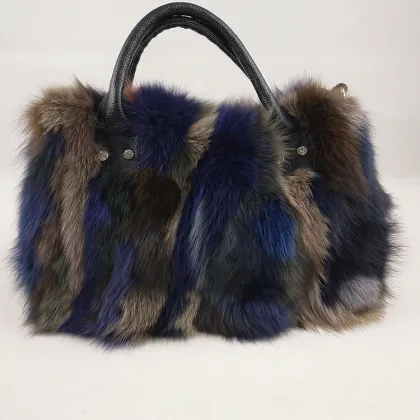 High-End Women Tote Bags Genuine Leather Design Shoulder Bag Ladies Real Fox Fur Bag