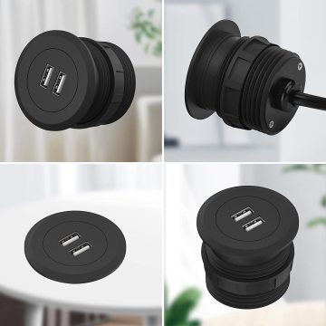 Mini Desk Power Grommet Outlet with 2 USB Charging Ports - Desktop Charger Station SB Hub