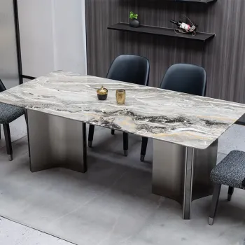 Modern Stainless Steel and Marble Dining Table for Restaurants