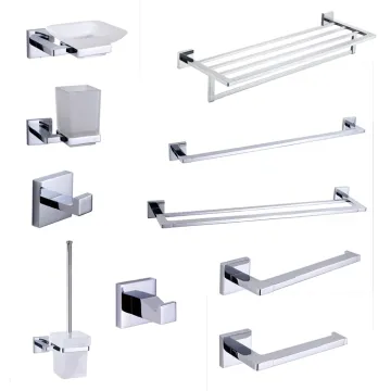 Brass Bathroom Hardware Set: Towel Holder & Toilet Paper Holder