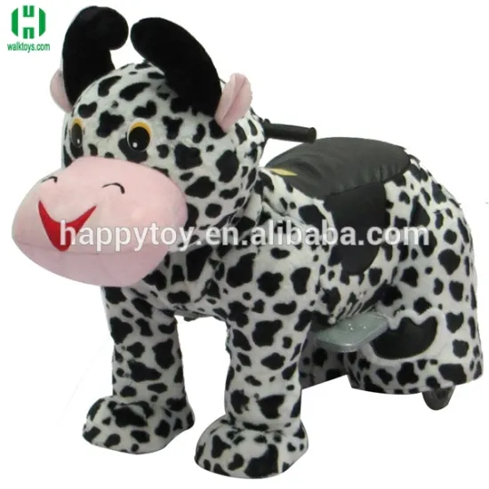 HI CE plush amusement lovely cow animal scooter riding toy