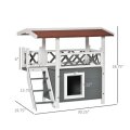 Wooden Cat House Shelter With Balcony Roof