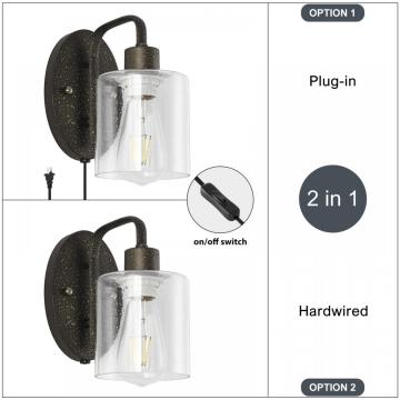 Iluminación de pared de apliques de baño industriales con sombra de vidrio