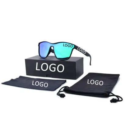 Custom Printed Cheap Black and Blue Mirror Polarized Sunglasses