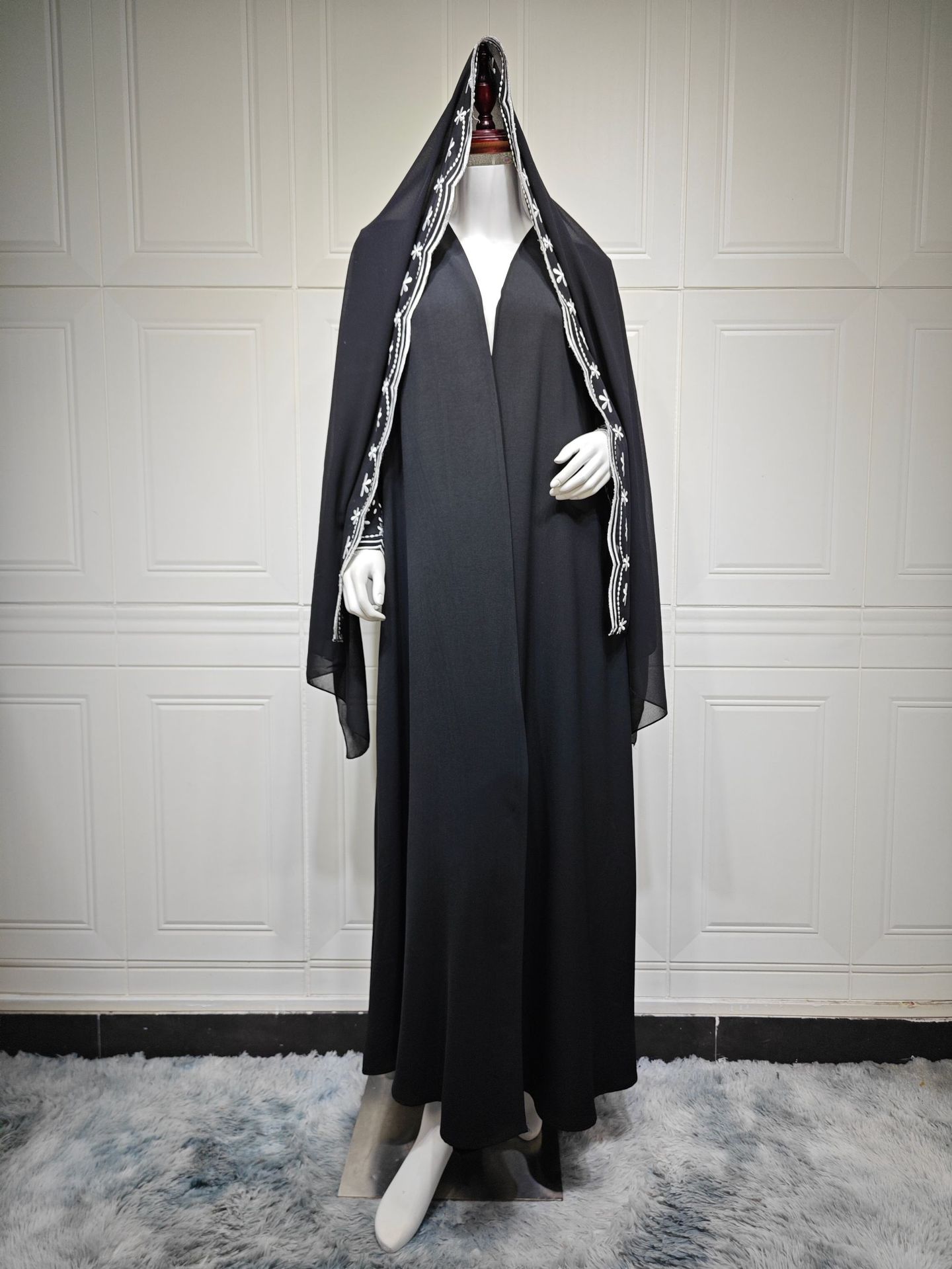 Eid Muslim Kimono Abaya Hijab Set Detailed View