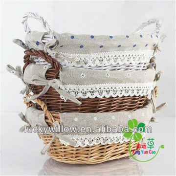 small wicker storage basket with handle&lace liner