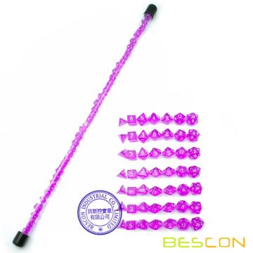 Bescon 49pcs ensemble de dés polyhédres pourpre gemme violet dans un tube long, mini donjons et dragons gem RPG dés 7X7pcs, ensemble bâton