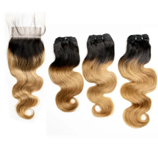 Brazilian Hair Bundles With Closure Body Wave Human Hair 3 Bundles With Closure T1b/27 Color 4x4 Lace Closure With Bundles