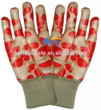 Flower-Printing PVC Coated Construction Gloves cotton lined