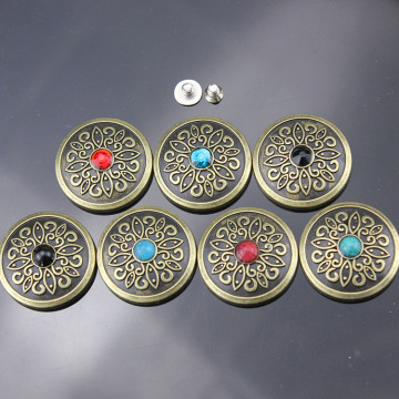 High-Quality Decorative Flower Metal Alloy Rhinestone Round Turquoise Conchos for Leather Accessories
