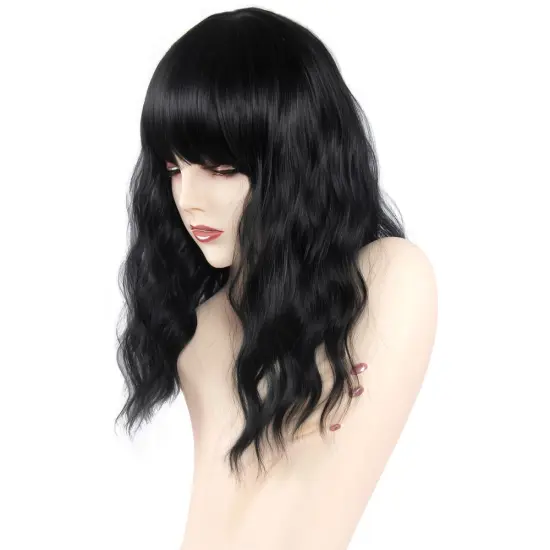 Wholesale 16inch 1B Black Wig , long Heat Resistant body wave Synthetic Wigs For Black Woman