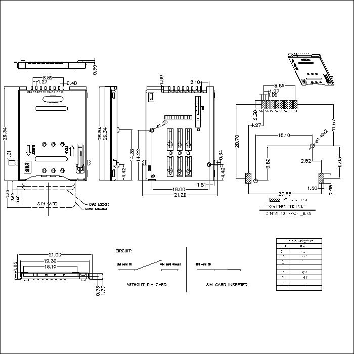 SIM series 8Pin with boss 1.85mm large foot height connector ATK-SIM8B185AL019