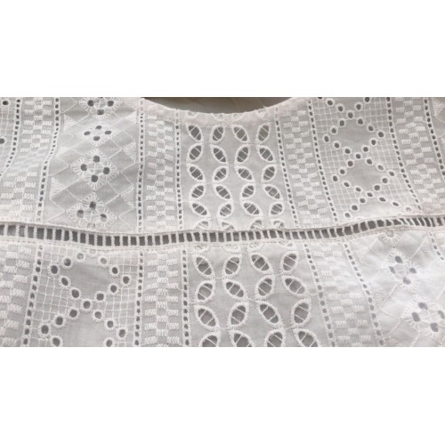 Short Sleeve with Lace Cotton Voile Embroidery Blouse