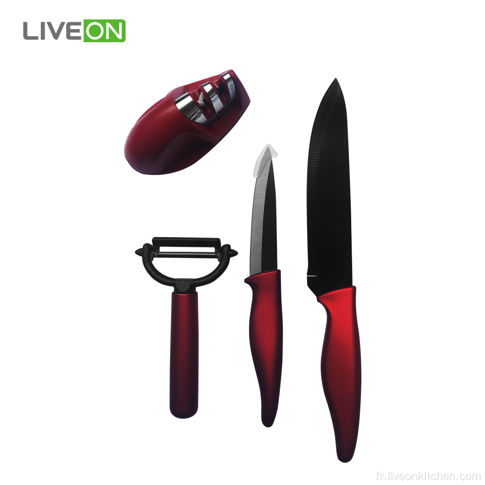 4pcs aiguiseur cuisine noir set de couteaux en céramique