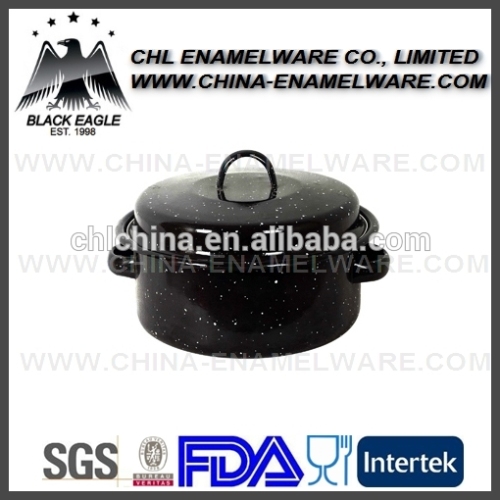 Black Color Enamel Roasting Pot With Rack, High Quality Black Color