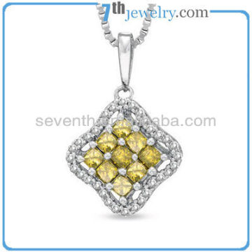Pendant Necklace with Rhodium Plated Yellow and Clear CZ Diamond