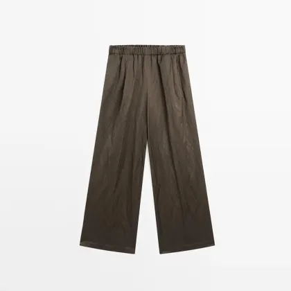Women's versatile minimalist style satin wide leg pants casual pants