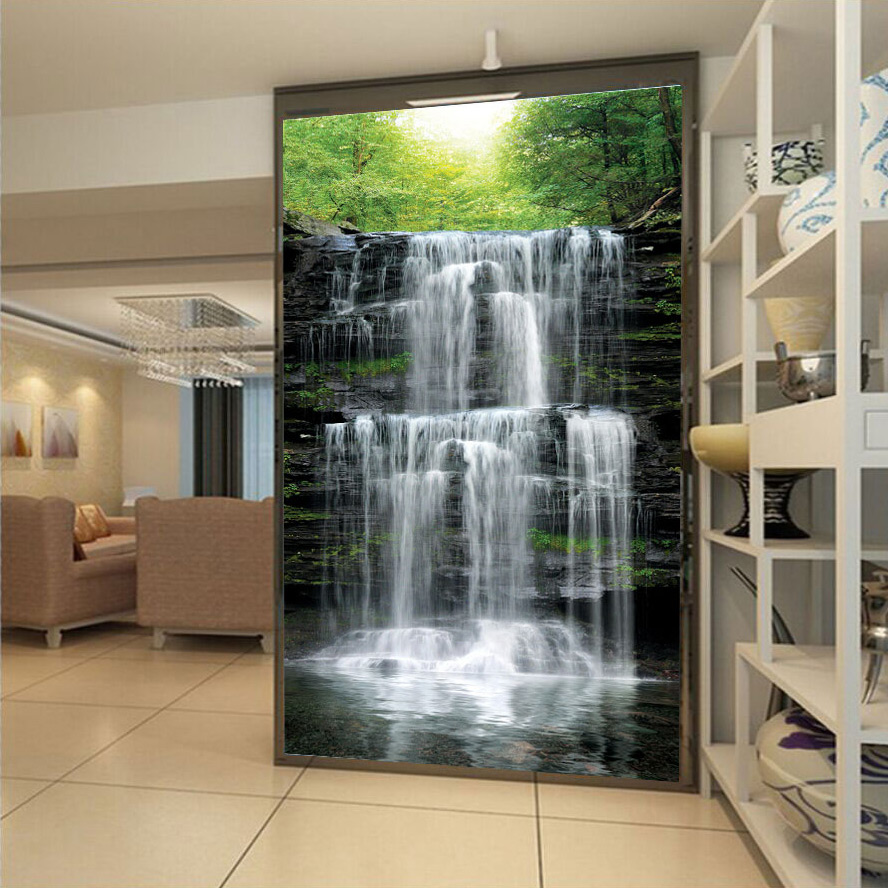 Custom Mural Wallpaper Landscape Natural Waterfalls Wall Mural Straw Non-woven Wall Paper Living Room Entrance Wall Room Decor