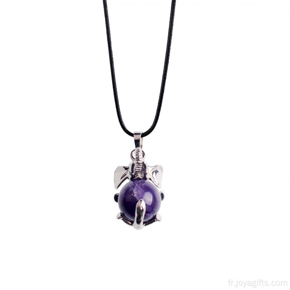 Collier ajustement avec pendentif éléphant reiki guérison améthyste