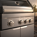 Parrilla de barbacoa de gas propano líquido de lujo con 4 quemadores, ventana de vidrio panorámica y quemador lateral integrado