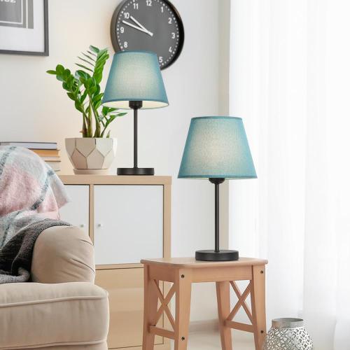 Lámpara de escritorio de noche con pantalla de lámpara de lino azul