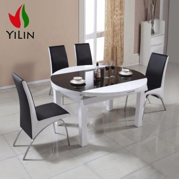 T202 Modern Design White and Black Round Square Dining Table with Tempered Glass