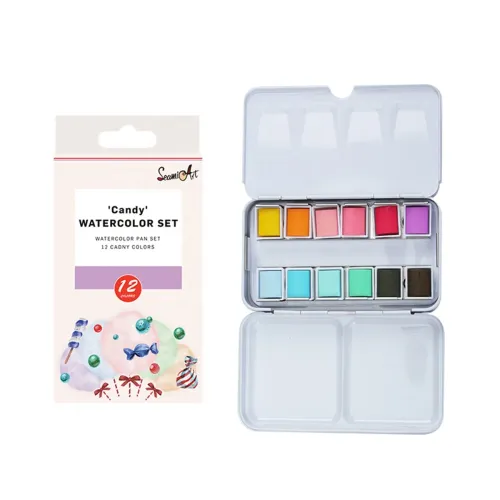 12 Colors Candy Solid Watercolor Tin Box Set