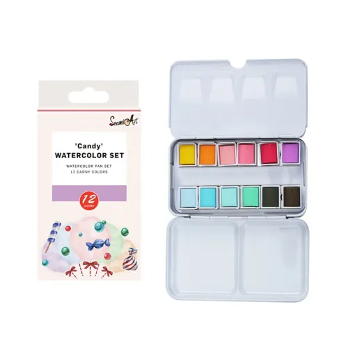 12 Farben Süßigkeiten Feststoff Aquarell Zinnbox Set