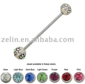 Industrial tongue ring Surgical Steel with Ball Flower Design body barbell piercing jewelry