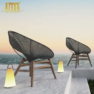 Hand-Made Thin Woven Hollow Rope Solid Wood Garden Armchair Outdoor Furniture