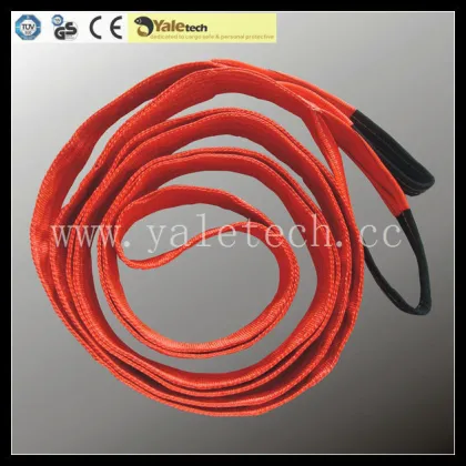 red flat web lifting sling in the power belt