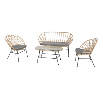 4PCS Rattan Sofa ชุดสำหรับลานและลานสวนกลางแจ้งความสะดวกสบาย