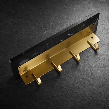 Wall-Mounted Corner Bathroom Shelves with Golden Aluminum Hook